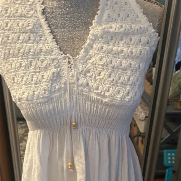 White Halter Dress with Crochet Details - Picture 3 of 7